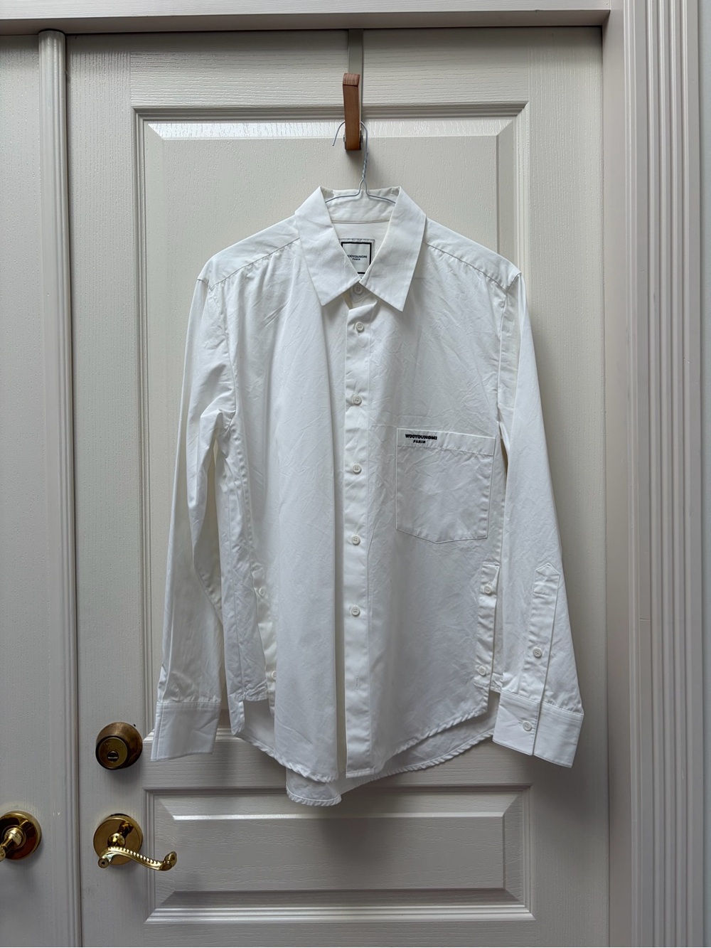 Wooyoungmi White Long-Sleeve Dress Shirt with Chest Pocket